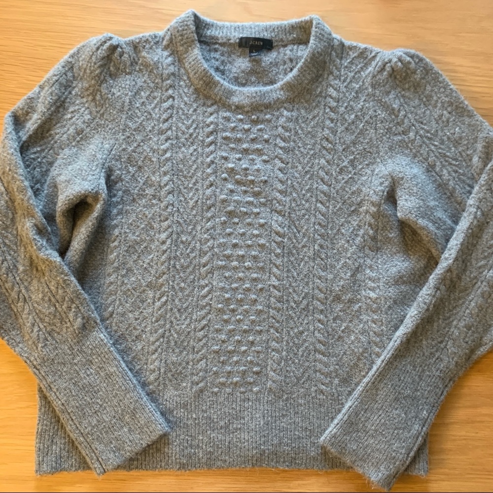 J. Crew gray stretch wool cable-knit crewneck sweater NWOT